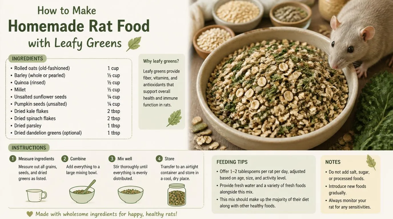 Homemade rat food with leafy greens